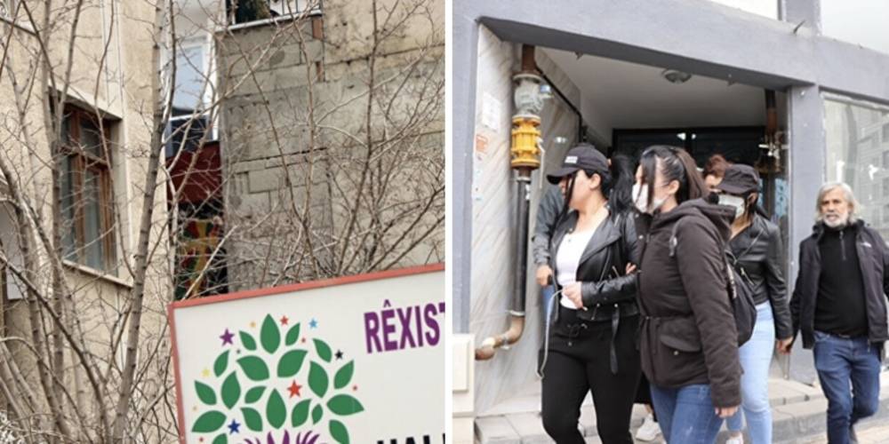 Evlat nöbeti tutan ailelere, yan binanın balkonuna çıkıp PKK'yı simgeleyen bez parçası sallayan 3 kadın gözaltına alındı