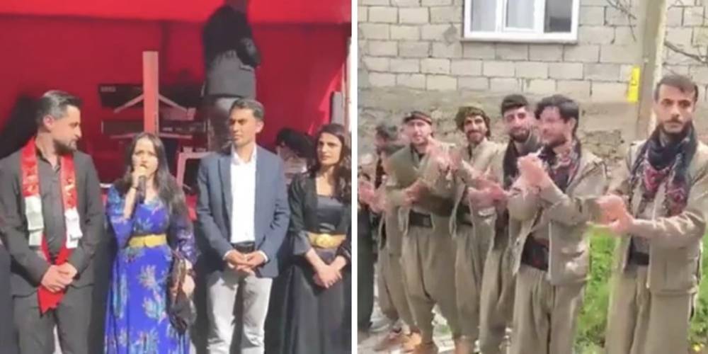 Hakkari'de HDP'li milletvekili adayları terörist kıyafetleriyle karşılandı