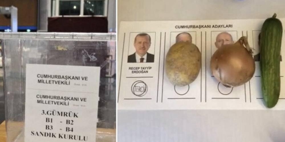 Sandığa ilk oyları atan gurbetçilerden fotoğraflı mesaj: Soğan patates salata oy Erdoğan'a