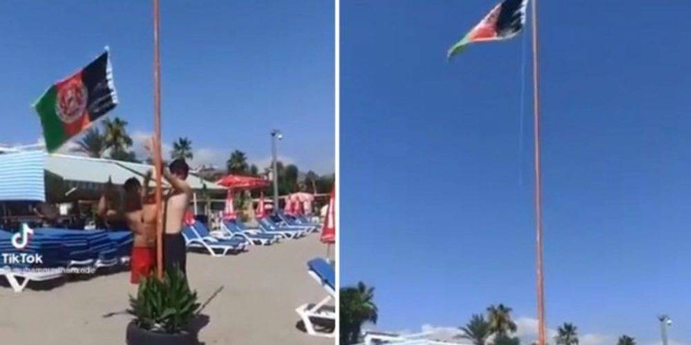 Aykırı’nın “Görüntüler Antalya Alanya'dan... Taliban'dan kaçarak Türkiye'ye sığınan 2 şahıs, özel plajda Afganistan bayrağını böyle göndere çekti” yalanı