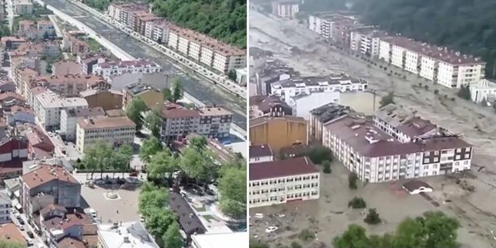 Bozkurt Belediyesi, selin vurduğu ilçenin selden önceki ve sel sırasındaki görüntülerinin yer aldığı bir video paylaştı