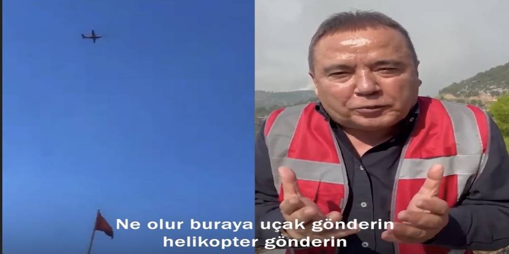 Antalya Belediye Başkanı Muhittin Böcek uçak ve helikopterlerin söndürme çalışmaları sürerken 'insanlar yanıyor uçak gönderin' videosu çekti