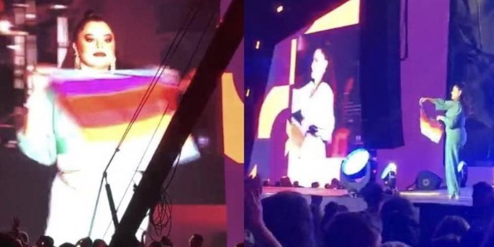 Şarkıcı Reyhan Karaca İBB’nin düzenlediği konserde LGBT bayrağı açtı! Seyirciler konseri terk etti