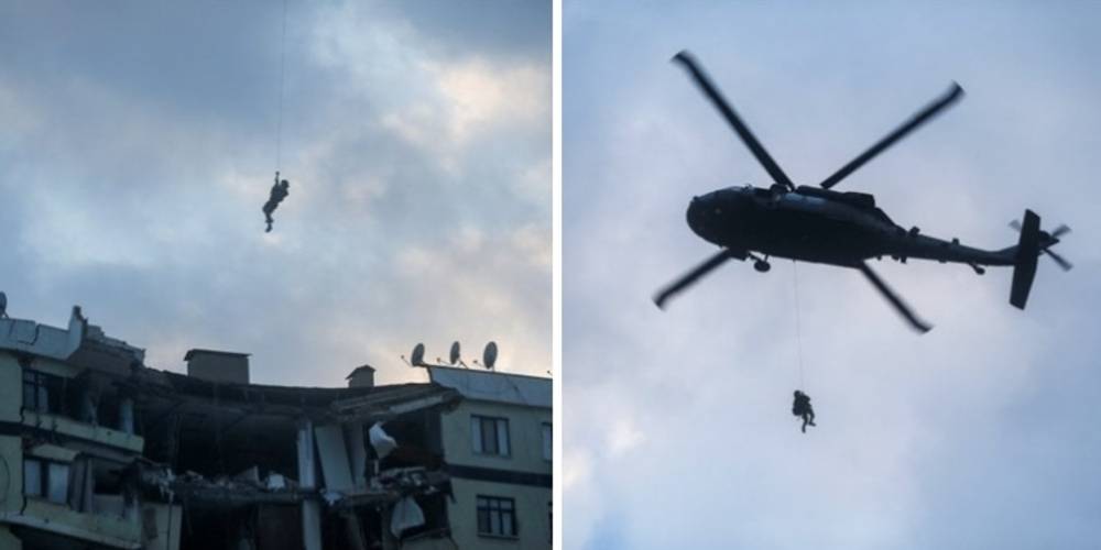 Diyarbakır'da ağır hasarlı binada helikopterli kedi kurtarma operasyonu