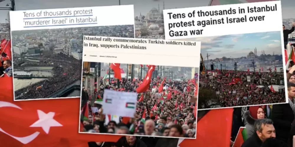 Dünya medyası, Galata Köprüsü'ndeki tarihi Gazze yürüyüşünü manşete taşıdı