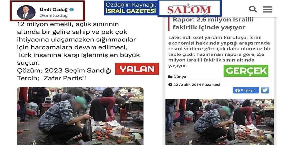 Ümit Özdağ ırkçılığı yaymak için yine yalana başvurdu! Türkiye diye paylaştığı görsel İsrail gazetesinde çıktı