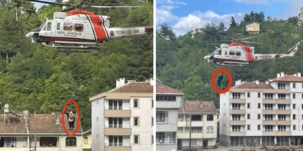 Kastamonu'nun İnebolu ilçesinde sel nedeniyle evlerinin çatılarında mahsur kalanlar helikopterle kurtarıldı!