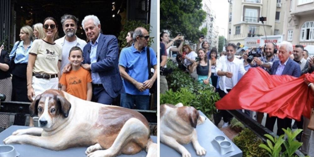 CHP'li Şişli Belediyesi’nden yeni icraat: Sokak köpeğinin heykelini dikip kurdele kestiler