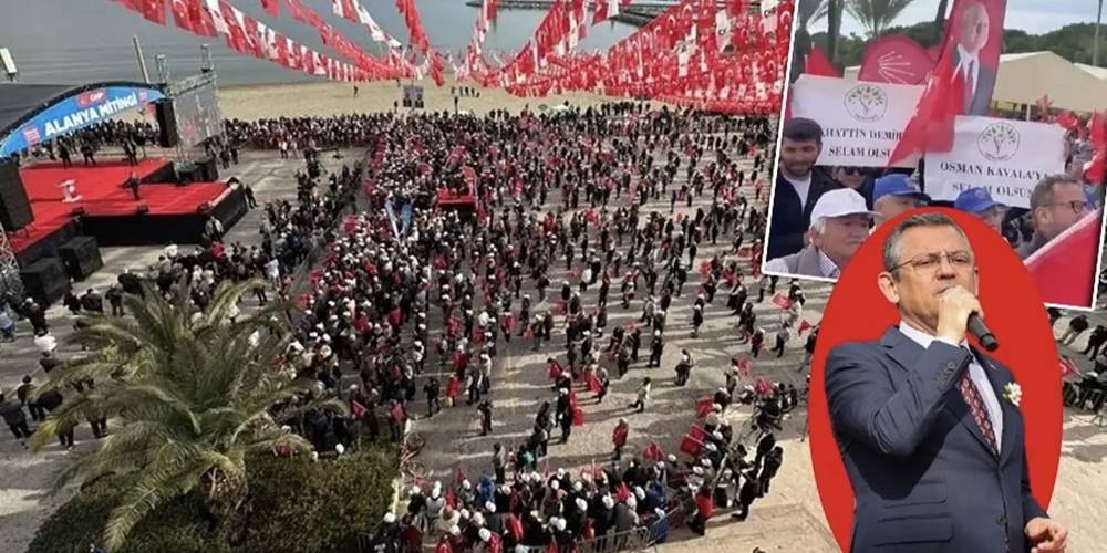 Özgür Özel'in mitinginde Selahattin Demirtaş ve Osman Kavala pankartı