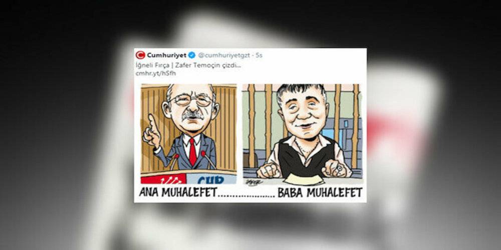 Cumhuriyet gazetesi CHP Genel Başkanı Kılıçdaroğlu ve suç örgütü elebaşı Peker'i bir tuttuğu karikatürü sildi