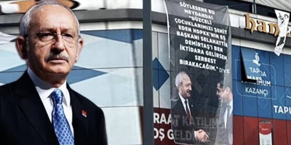 Kemal Kılıçdaroğlu'na pankartlı tepki: Söylesene ''Çocuklarımızı şehit eden Demirtaş'ı serbest bırakacağım'' diye