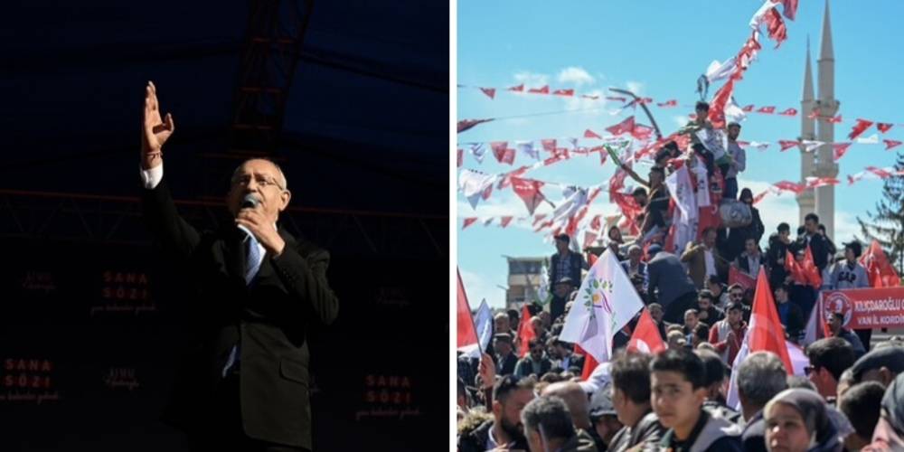 HDP artık saklanmıyor! Kemal Kılıçdaroğlu'nun Van mitinginde HDP bayrakları açıldı