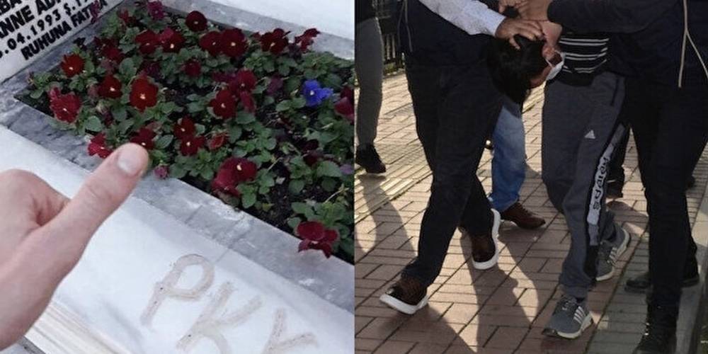Şehit mezarına PKK yazmıştı: Terör örgütü sempatizanı tutuklandı